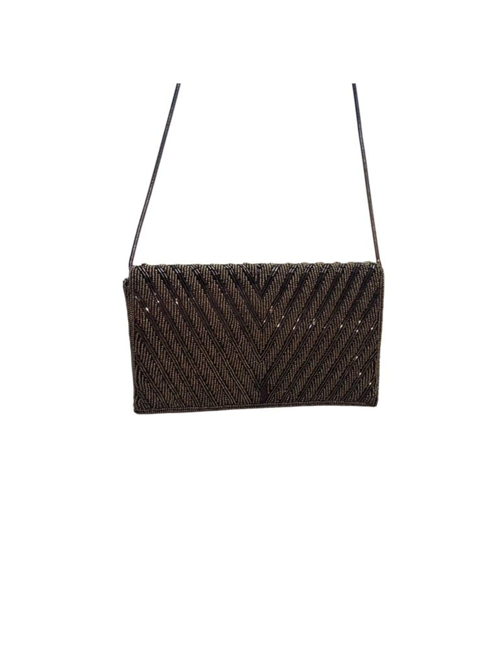 Handmade Women’s Brown & Copper Beaded Chevron Metal Strap Clutch Bag